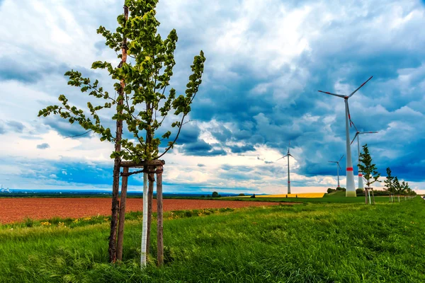 Spring rural landscape with high-tech — Stock Photo, Image