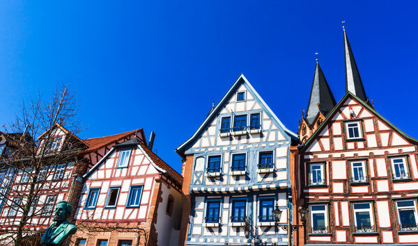 Half timbered houses in historical Gelnhausen, Germany, the geographic center of the European Union in 2010