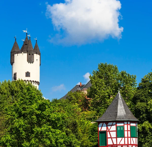 Slotspark med Donjon tårn og Told Tower i Hanau-Steinheim, Tyskland - Stock-foto