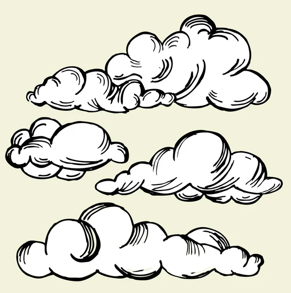 Ensemble de nuages de gravure vectorielle — Image vectorielle