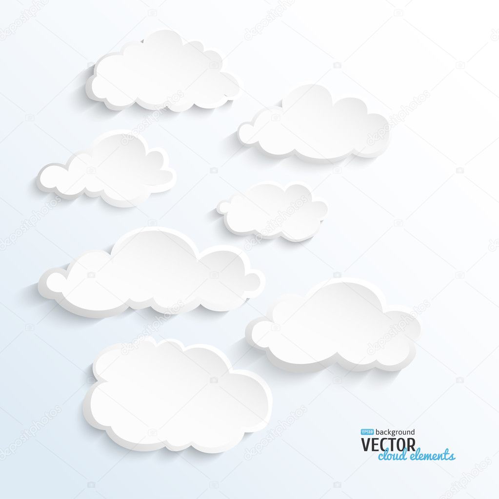 Set of vector 3D paper clouds