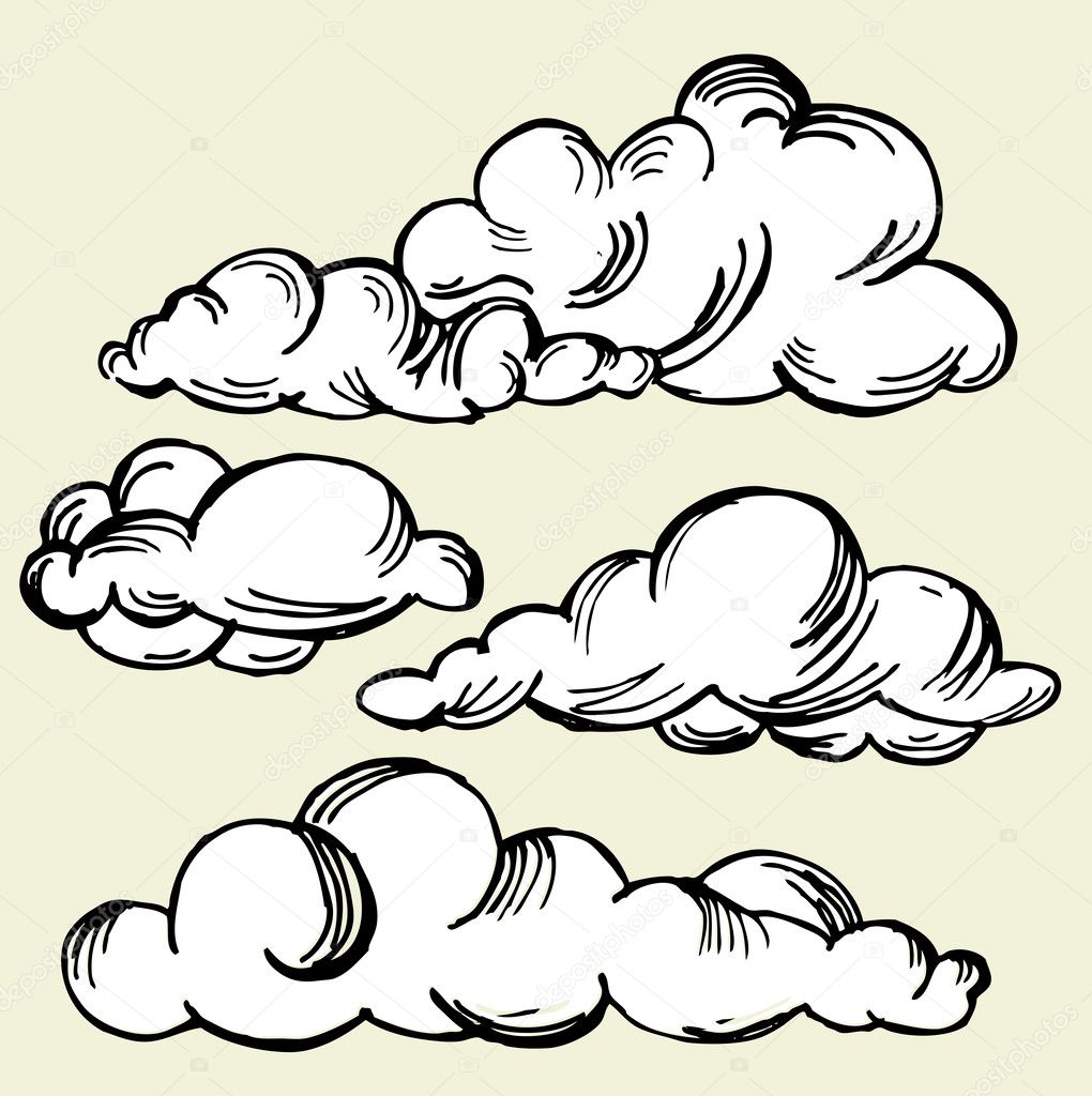 Set of vector engraving clouds