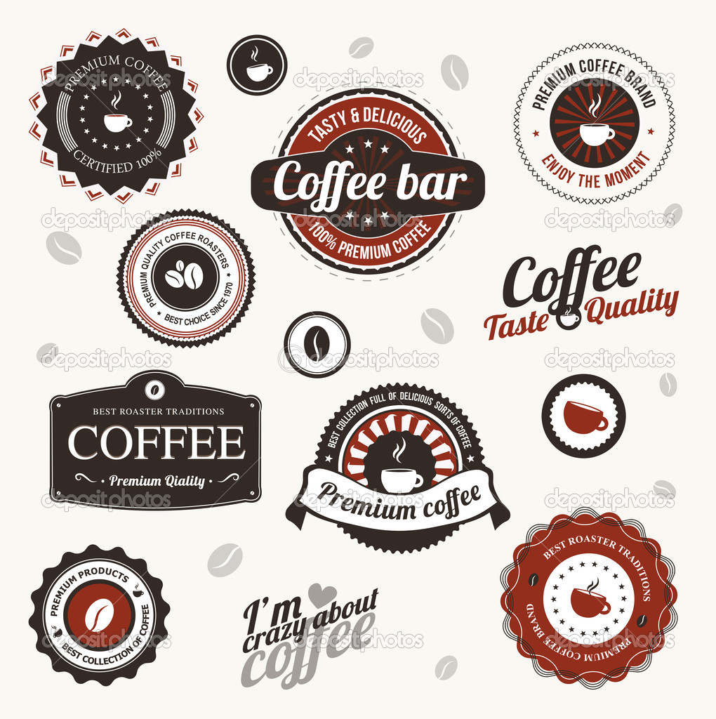 Vector labels with coffee stains