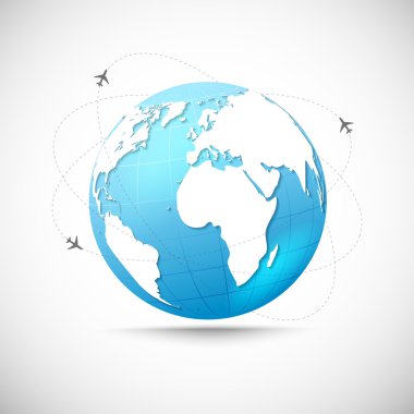 blauwe wereldbol icoon met airlines