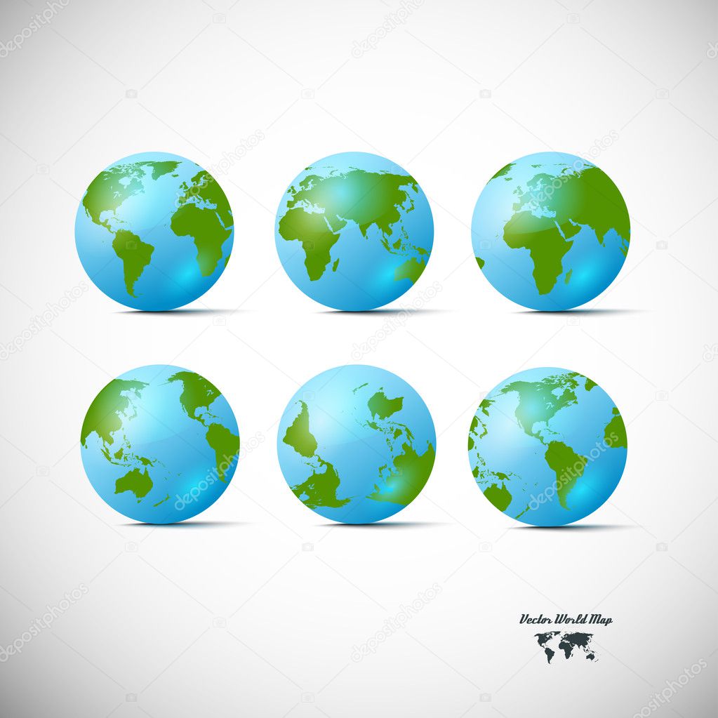 Set of blue globe icons