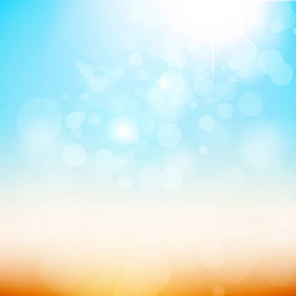 Blurry sand and blue sky with summer sun burst. — Stock Vector