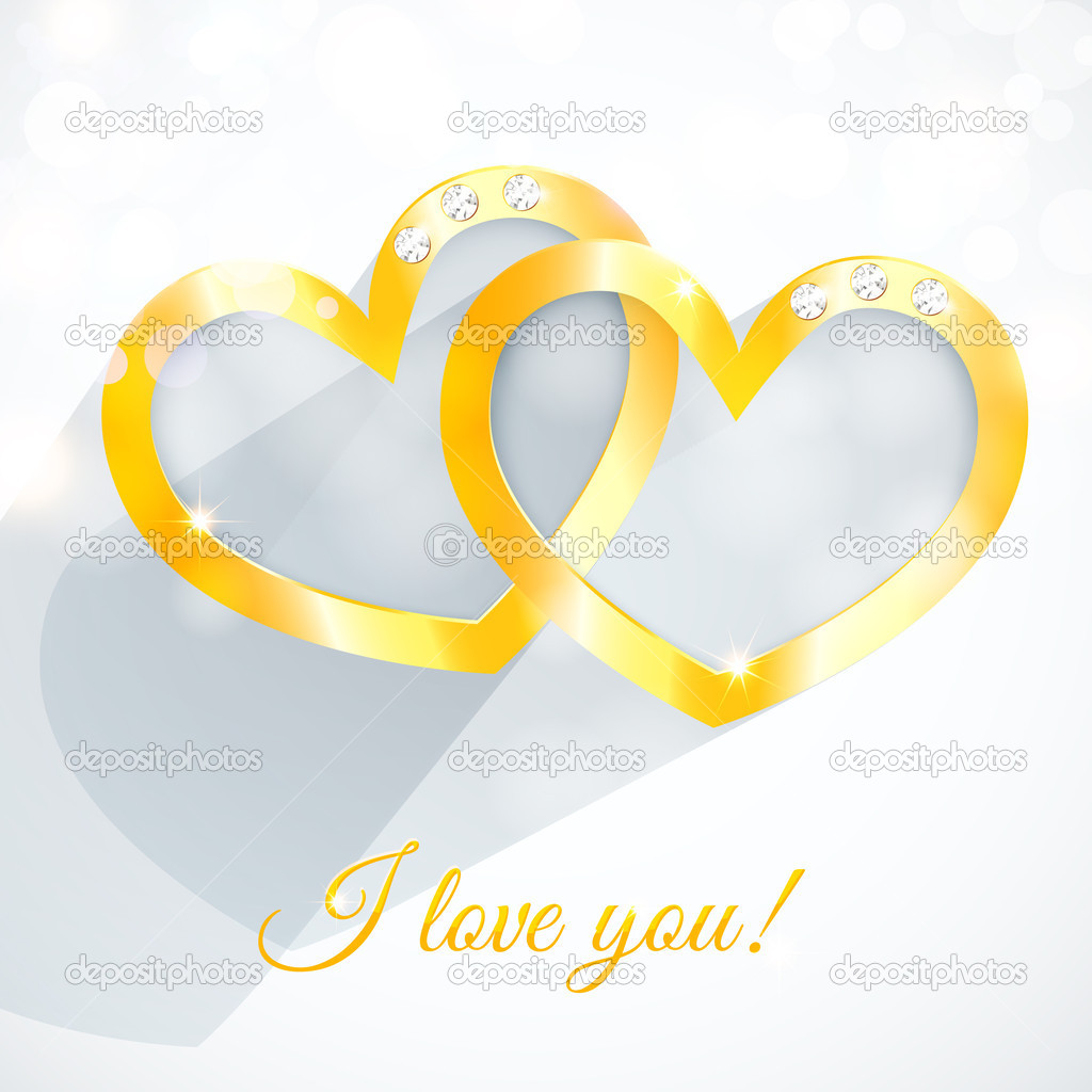 Vector golden heart with gems and flat shadow.