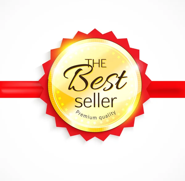 Señal de oro Vector Best Seller con cinta roja — Vector de stock