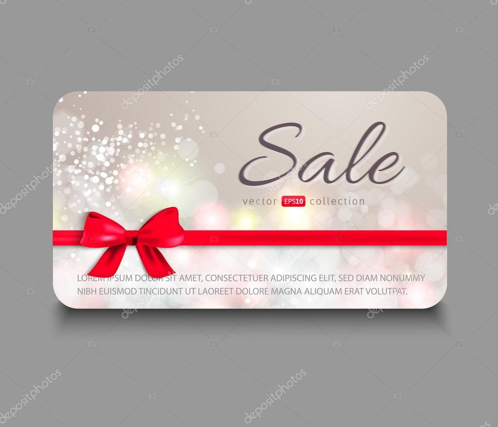 Elegant gift card for sale with red ribbon and gift bow Stock Vector by