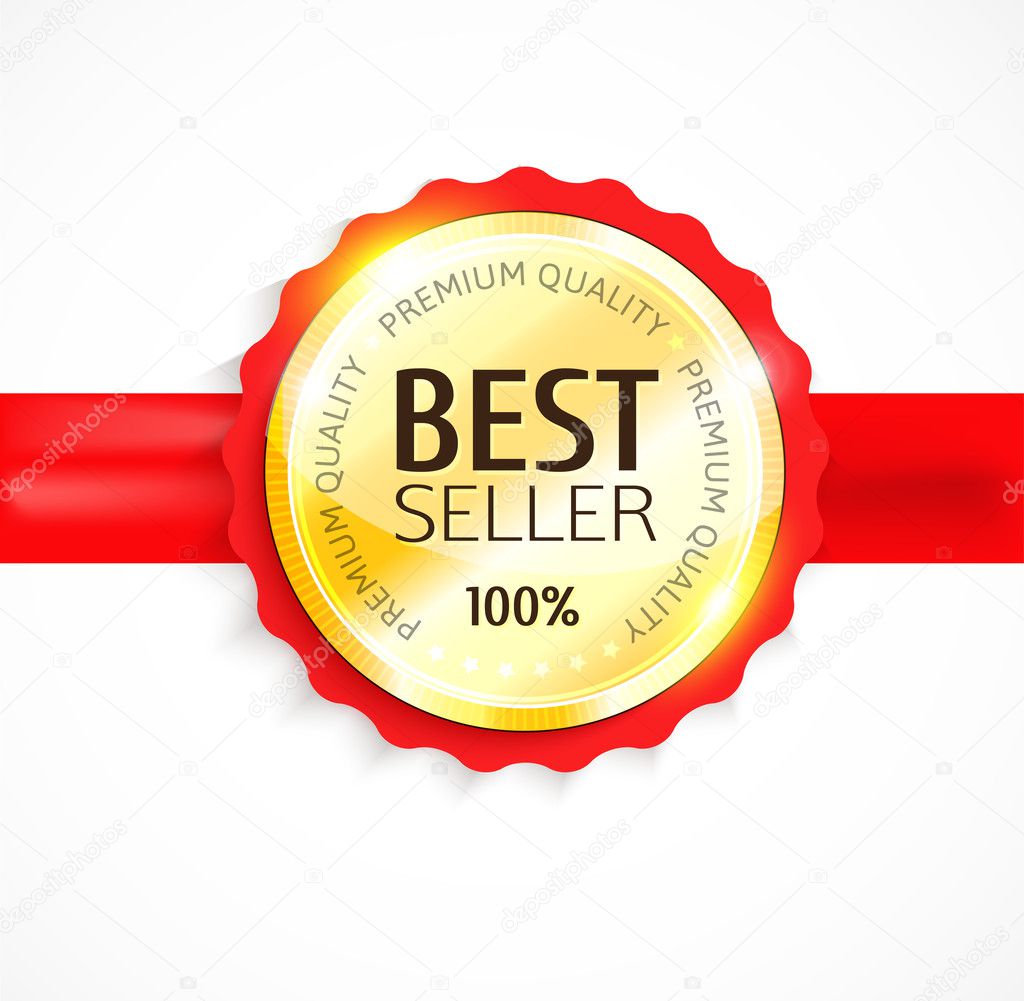 Vector Best Seller gold sign with red ribbon