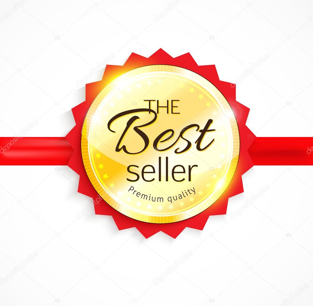 Vector Best Seller gold sign with red ribbon