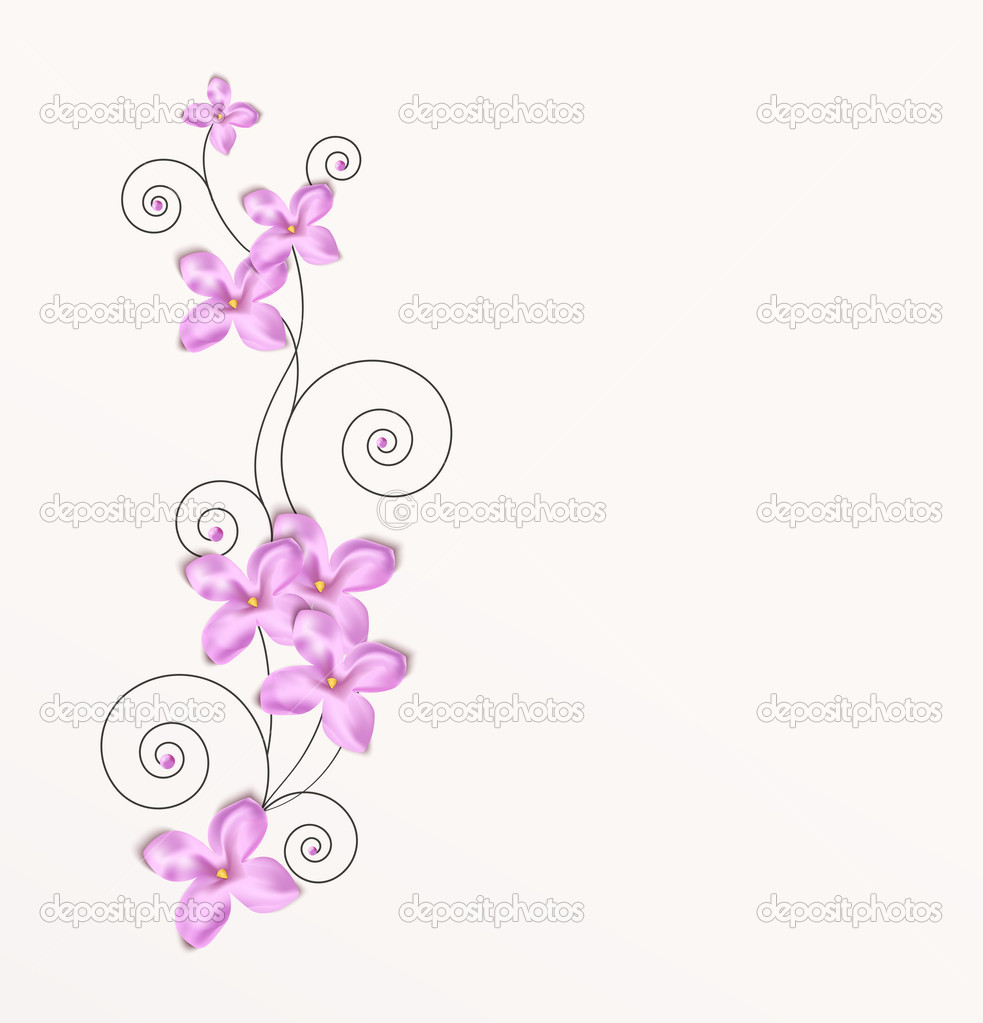 Seven lilac flowers with swirls.