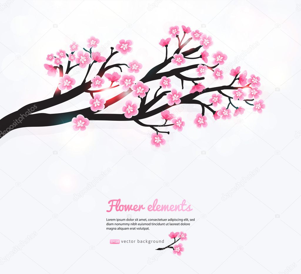 Spring card with stylized pink cherry blossom.