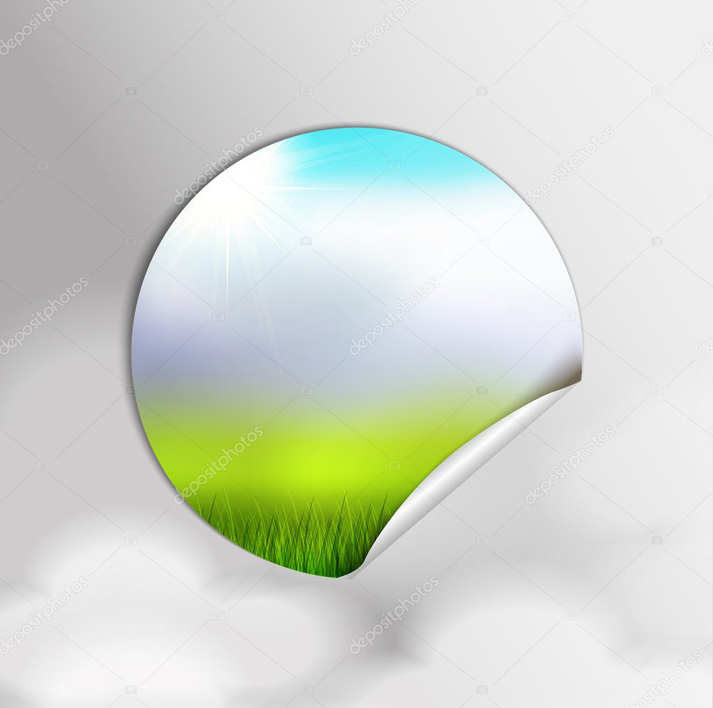 Eco label with landscape background.