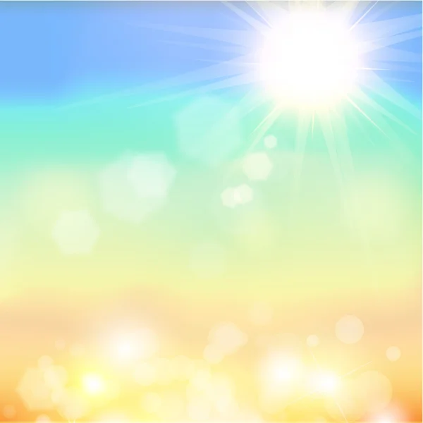 Blurry sand and blue sky with summer sun burst — Stock Vector