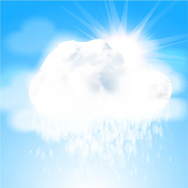 Blauwe lucht met de zon, wolken en regen — Stockvector