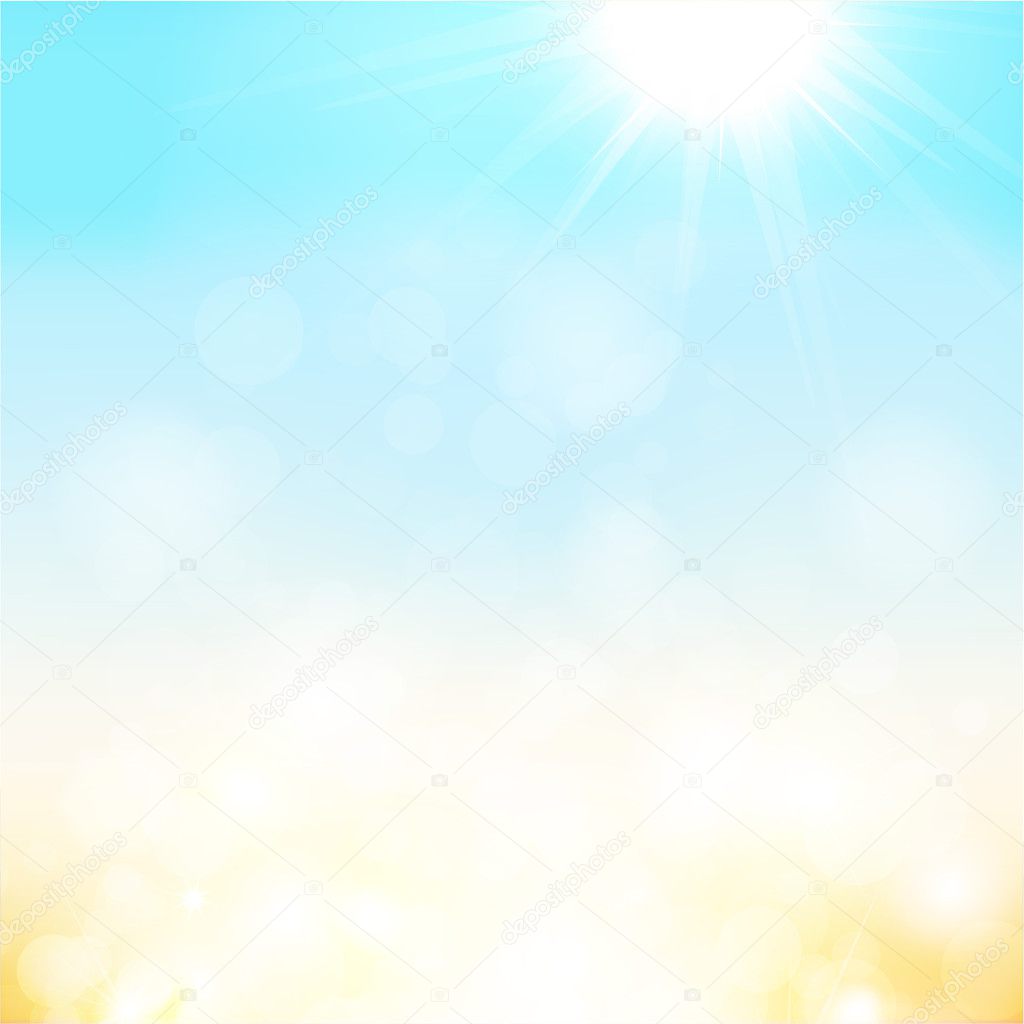Blurry sand and blue sky with summer sun burst