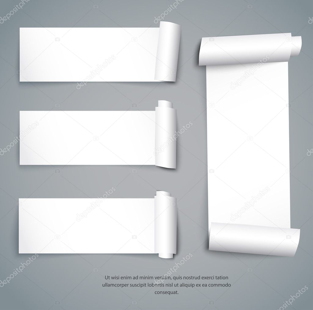 Set of empty paper sheets with curved sides