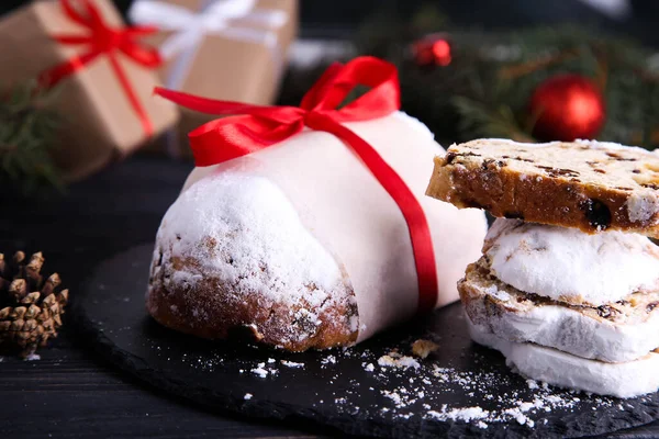 Classical Stollen Wooden Background Traditional Christmas Festive Pastry Dessert Stollen — Stock Photo, Image