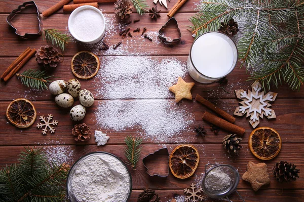 Ingredients Christmas Cookies Wooden Background — Stock Photo, Image