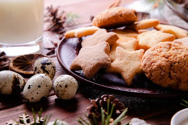 Christmas Cookies Wooden Background — Stock Photo, Image