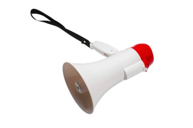 Beyaz bir arka plan üzerinde izole bir megafon. 