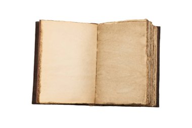 Beyaz bir arkaplanda izole edilmiş boş eski bir defter. Boşluğu kopyala.  
