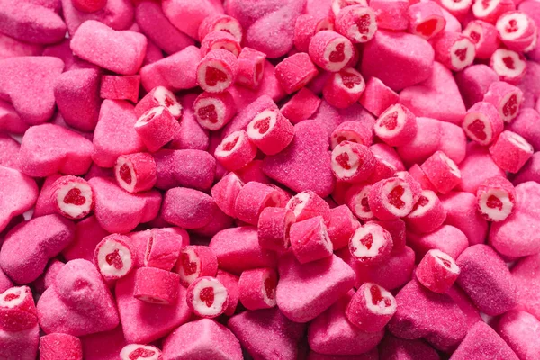 Assorti Délicieux Bonbons Gommeux Vue Dessus Gelée Rose Bonbons Fond — Photo