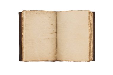 Beyaz bir arkaplanda izole edilmiş boş eski bir defter. Boşluğu kopyala.  