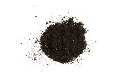 Beyaz arka planda izole edilmiş bitkiler için kara toprak. Yer deseni.