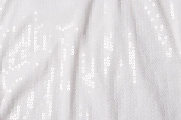 Witte Sequin Achtergrond Witte Glanzende Lovertjes Stof Bovenaanzicht — Stockfoto