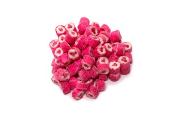 Pembe jelibonlu şekerler. Üst Manzara. Jöleli şekerler. Beyaz bir arkaplanda izole edilmiş.