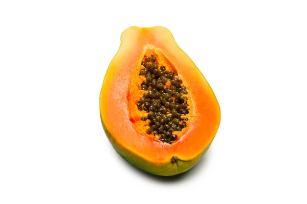 Fruto Papaya Aislado Sobre Fondo Blanco Fruta Tropical Mitad Papaya — Foto de Stock