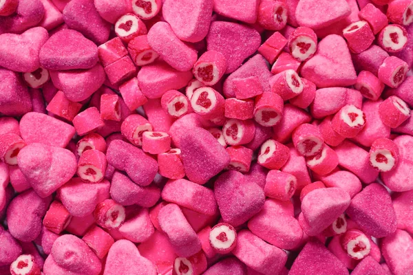 Assorti Délicieux Bonbons Gommeux Vue Dessus Gelée Rose Bonbons Fond — Photo