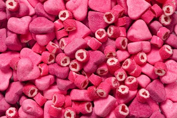 Assorti Délicieux Bonbons Gommeux Vue Dessus Gelée Rose Bonbons Fond — Photo