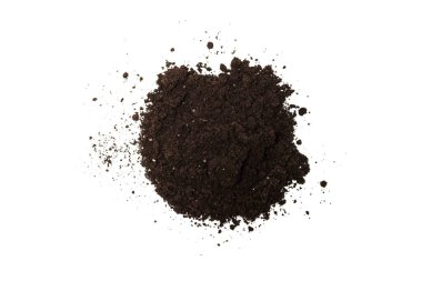 Beyaz arka planda izole edilmiş bitkiler için kara toprak. Yer deseni.