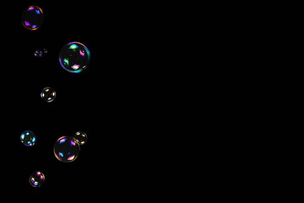 Soap Bubbles Isolated Black Background Copy Space — Stock Photo, Image