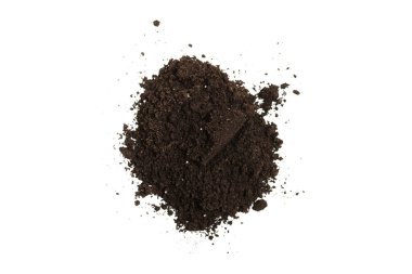 Beyaz arka planda izole edilmiş bitkiler için kara toprak. Yer deseni.