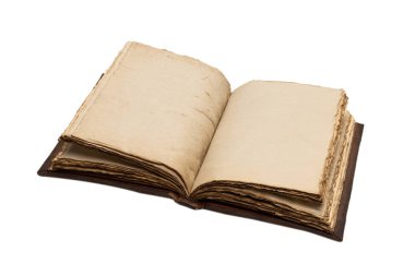 Beyaz bir arkaplanda izole edilmiş boş eski bir defter. Boşluğu kopyala.  