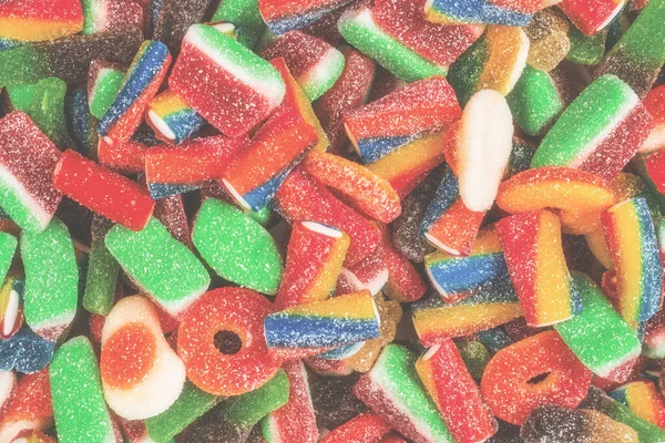 Verschiedene Gummibärchen Ansicht Von Oben Gelee Bonbons Hintergrund — Stockfoto