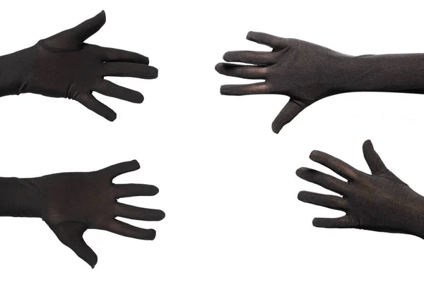 Kobieta Długich Czarnych Rękawiczkach Chcąca Lub Prosząca Coś Odizolowanego Białym — Zdjęcie stockowe