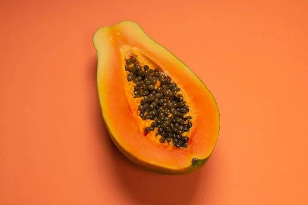 Papaya Fruit Orange Background Tropical Fruit Half Papaya — Stock Photo, Image