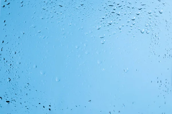 Blue Backgrond Water Drops Wet Glass Copy Space — Stock Photo, Image