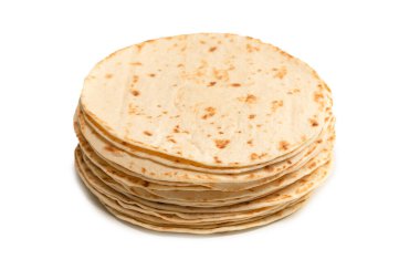 Pitta ekmeği beyaz arka planda izole edilmiş. Üst görünüm. 