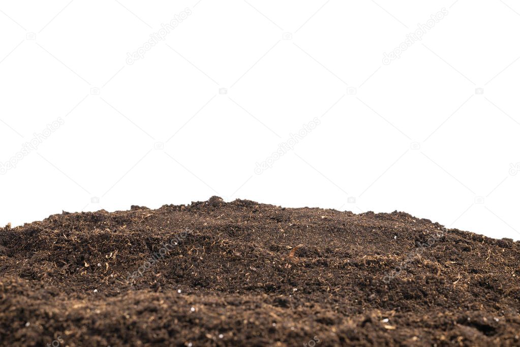 Soil for plant isolated on white background. Soil pattern.