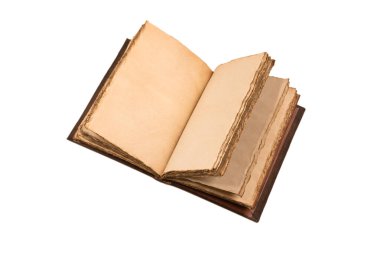 Beyaz bir arkaplanda izole edilmiş boş eski bir defter. Boşluğu kopyala.  