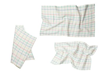 Beyaz peçete beyaz arka planda izole edilmiş. Boşluğu kopyala. 