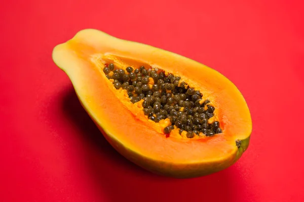 Papaya Fruit Orange Background Tropical Fruit Half Papaya — Stock Photo, Image