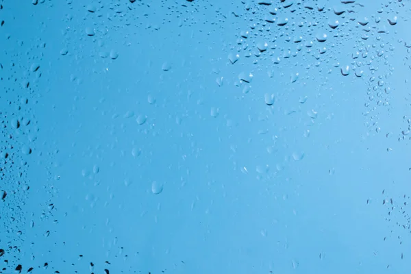Blå Backgrond Med Vattendroppar Vått Glas Kopiera Utrymme — Stockfoto