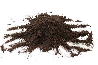 Beyaz arka planda izole edilmiş bitkiler için kara toprak. Yer deseni.